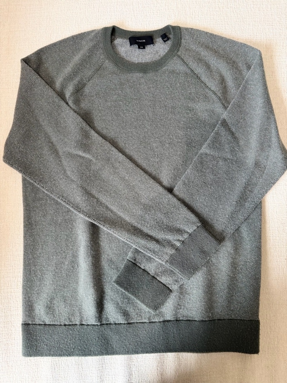 Vince Olive Crewneck Textured Knit Sweater